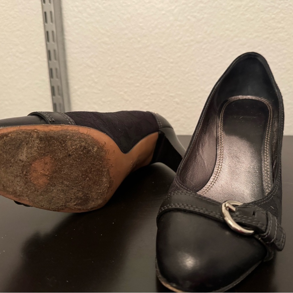 Coach Elegant Black Heels with Silver Buckle - Picture 2 of 4